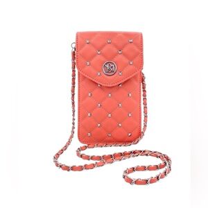 BADGLEY MISCHKA Quilted Faux Leather Crossbody Phone Case Color Coral NWT